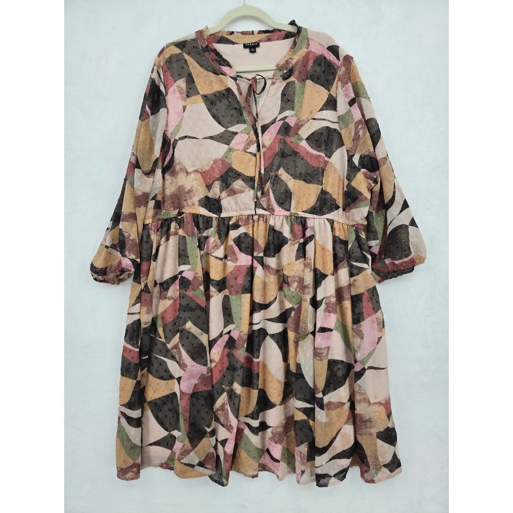 Torrid Women 3X Abstract Geometric Clip Dot Chiffon Mini Dress Long Sleeve Fall